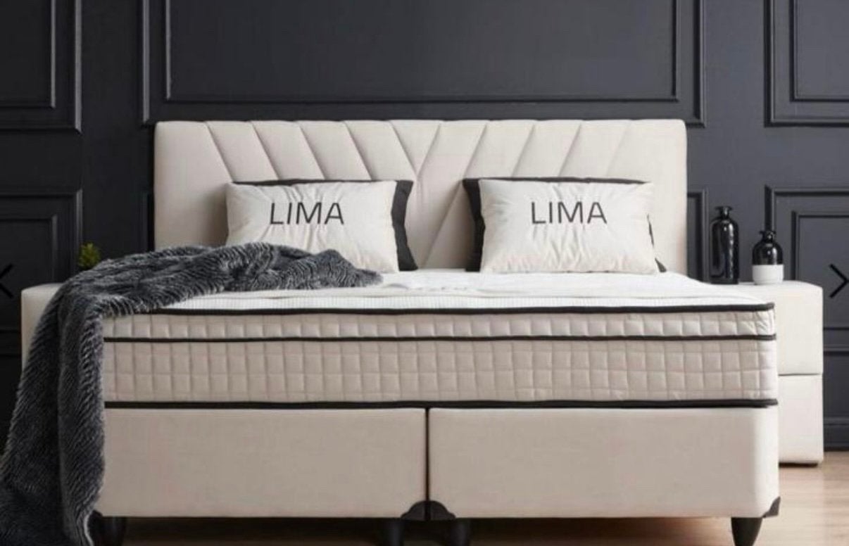 Lit boxspring 1.60m sur 2m taupe, Maison & Meubles, Gris, Enlèvement, Utilisé, 200 cm