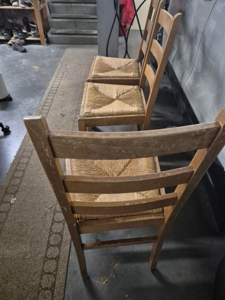 3 chaises de salle à manger en bois, Trois, Brun, Enlèvement, Utilisé