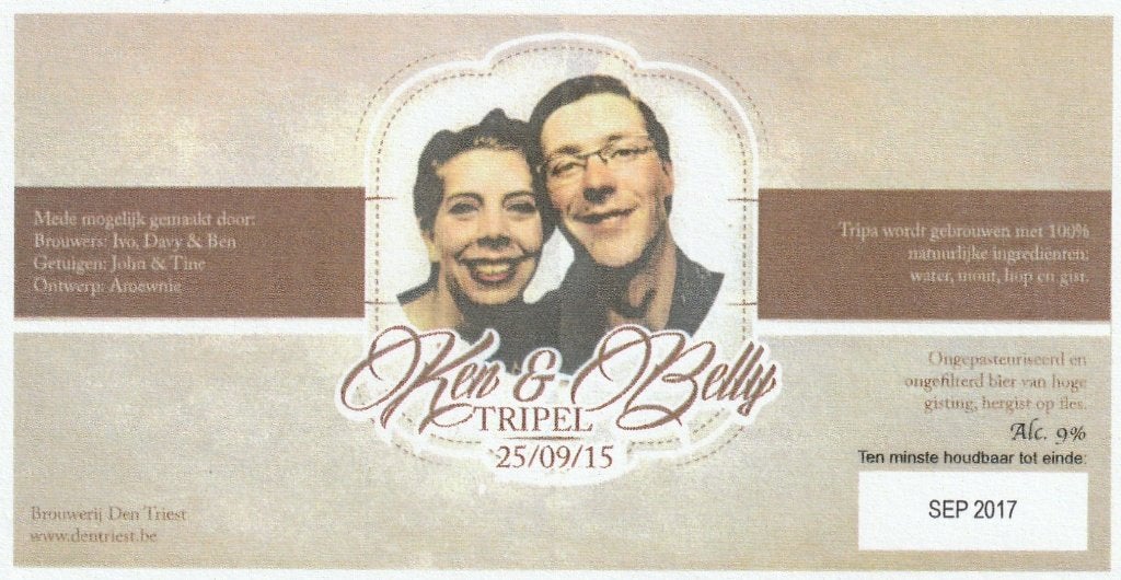 bieretiket Den Triest : Ken & Belly, Verzamelen, Verzenden, Zo goed als nieuw, Overige typen, Overige merken