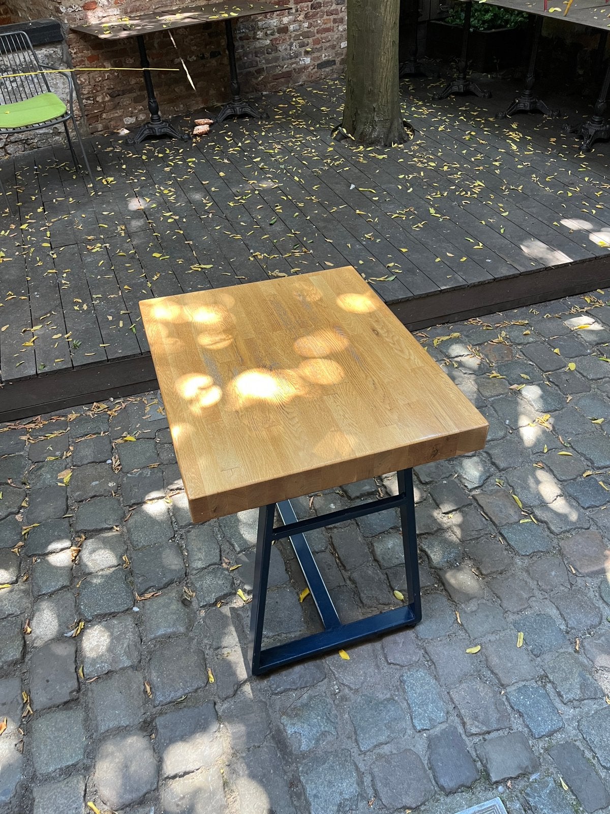 HOUTEN EETTAFELS MET BESTEKLADE, Huis en Inrichting, Tafels | Eettafels, Ophalen, Gebruikt, Tot twee personen, Rechthoekig