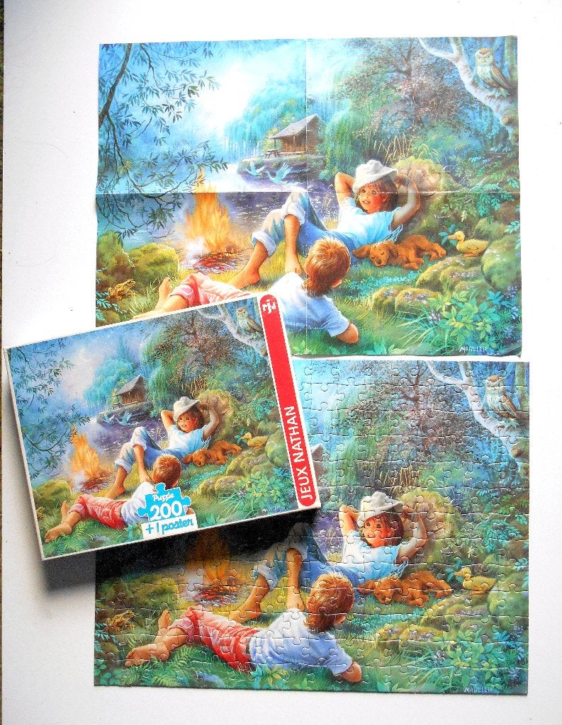 Vintage puzzel & poster Tiny in het maanlicht, Verzenden, Minder dan 500 stukjes, Zo goed als nieuw, Legpuzzel