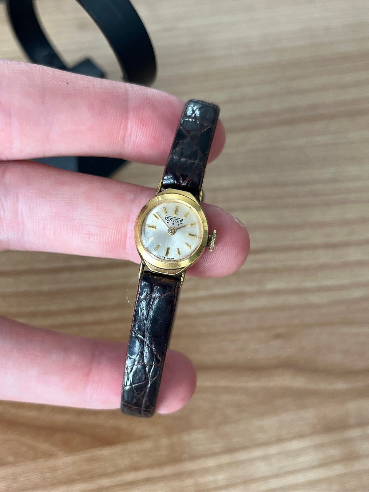 Vintage Pontiac horloge, Overige merken, Leer, Polshorloge, Ophalen of Verzenden