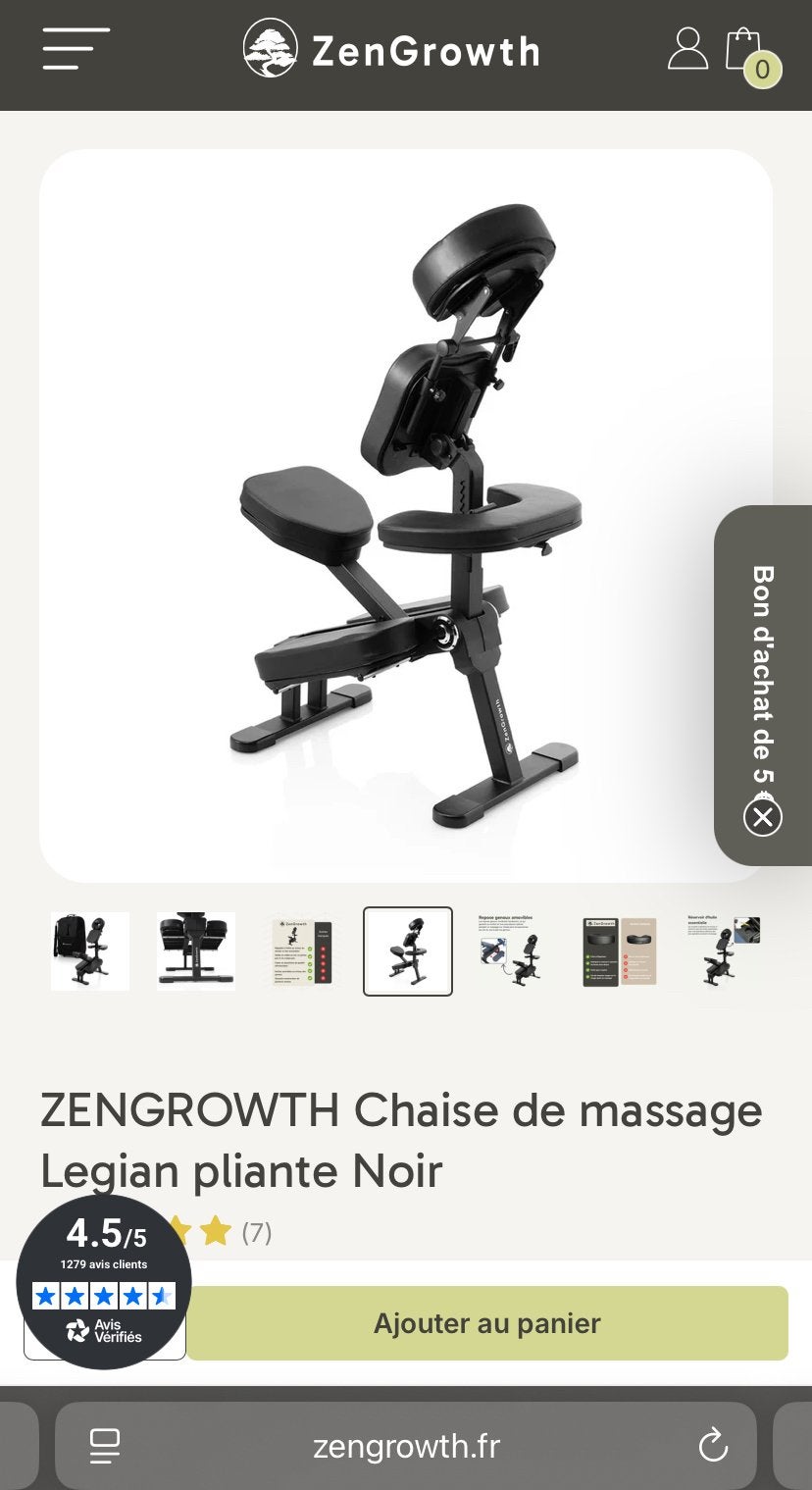 Chaise de massage pliante ZenGrowth, Sport en Fitness, Ophalen, Zo goed als nieuw