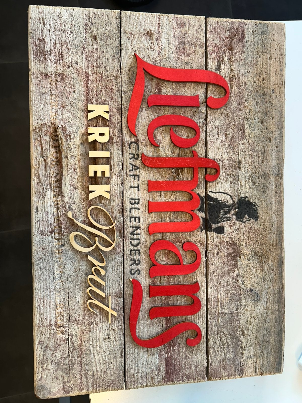 Lieflans kriek reclame bord hout, Ophalen, Zo goed als nieuw