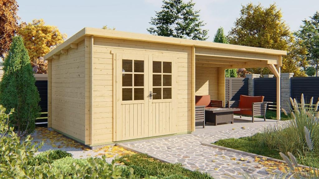 Blokhut - Tuinhuis Charlotta | 28 mm | vuren onbehandeld, Verzenden, Nieuw