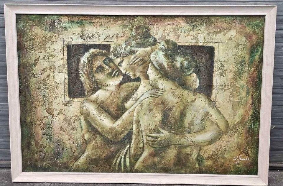 Huile sur toile signe w James, Enlèvement, Toile