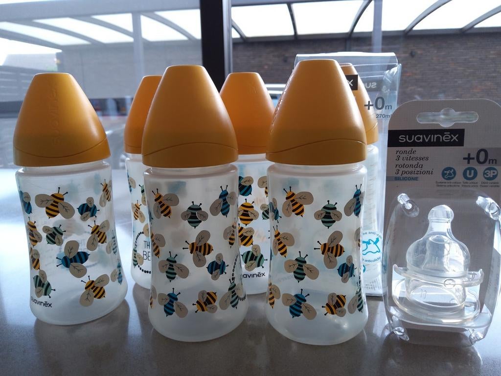 Suavinex 6 flessen met 1 set( nieuwe) spenen, Kinderen en Baby's, Ophalen of Verzenden, Gebruikt