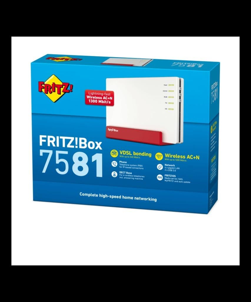 avm fritz box 7581 - vdsl +dect+gigabit + a/b/g/n/ac gv78, Enlèvement ou Envoi, Reconditionné, Routeur avec modem, AVM