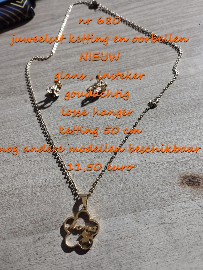 680. Parure de bijoux : collier et boucles d'oreilles, NEUF,, Neuf, Avec pendentif, Or, Autres matériaux