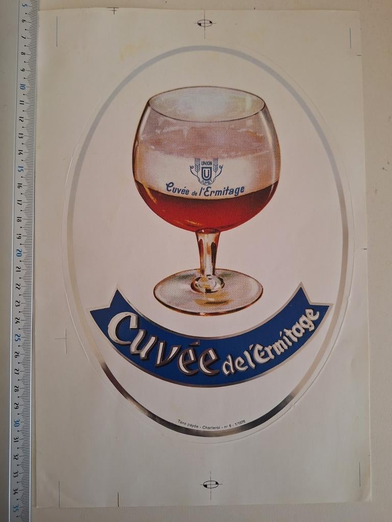 Grote sticker cuvée de l'ermitage brouwerij Union Jumet 1976, Collections, Enlèvement ou Envoi, Comme neuf