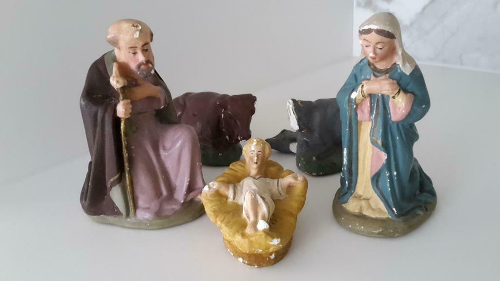 antieke gipsen kerststalbeeldjes, Antiek en Kunst, Ophalen of Verzenden