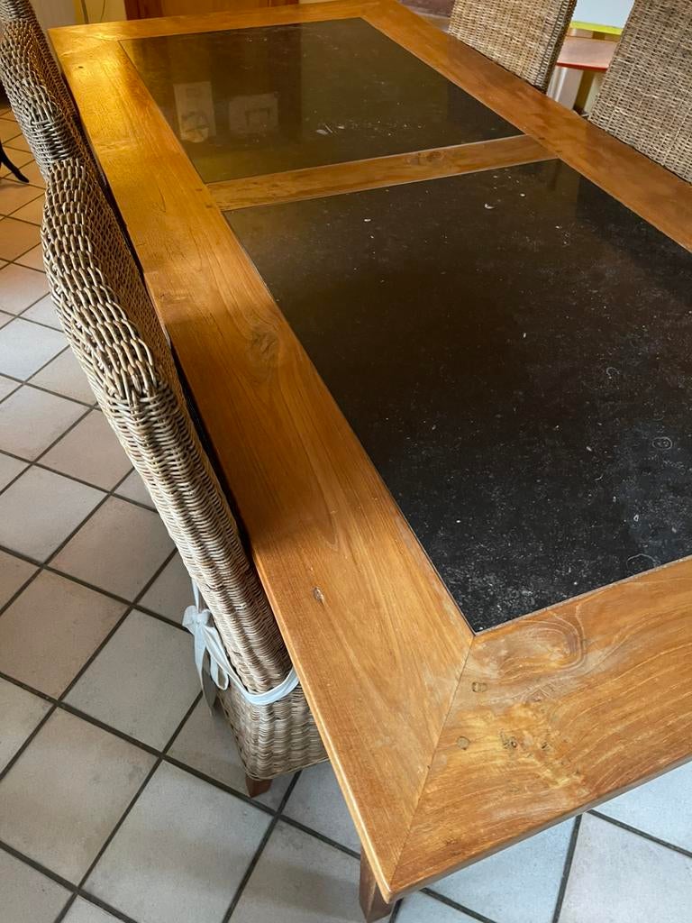 Table bois/marbre + 6 chaises, Maison & Meubles, Enlèvement, Comme neuf