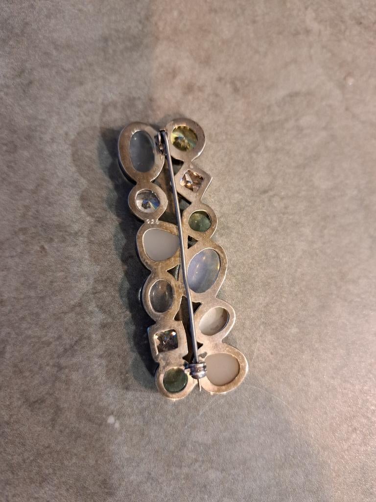 Kleurrijke zilveren broche, Antiek en Kunst, Ophalen