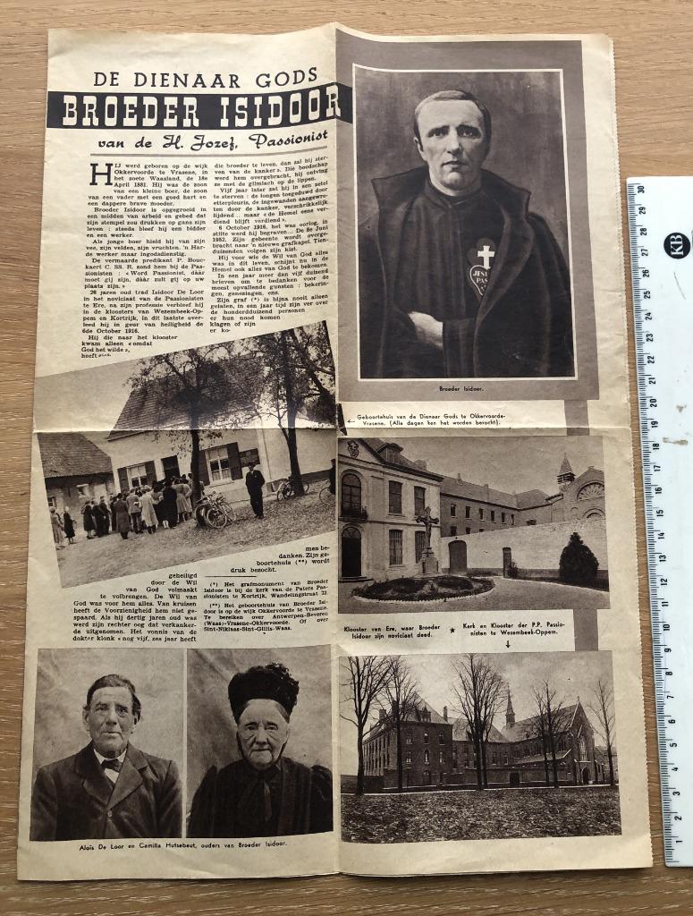 Dubbelpagina De dienaar Gods broeder Isidoor van de H. Jozef, Verzamelen, Ophalen of Verzenden, Gebruikt, Kaart of Prent, Christendom | Katholiek