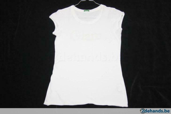 Tshirt blanc 'UC of Benetton', avec dessin Glam, Taille: 11, Enlèvement ou Envoi, Chemise ou À manches longues, Utilisé, United colors of benetton