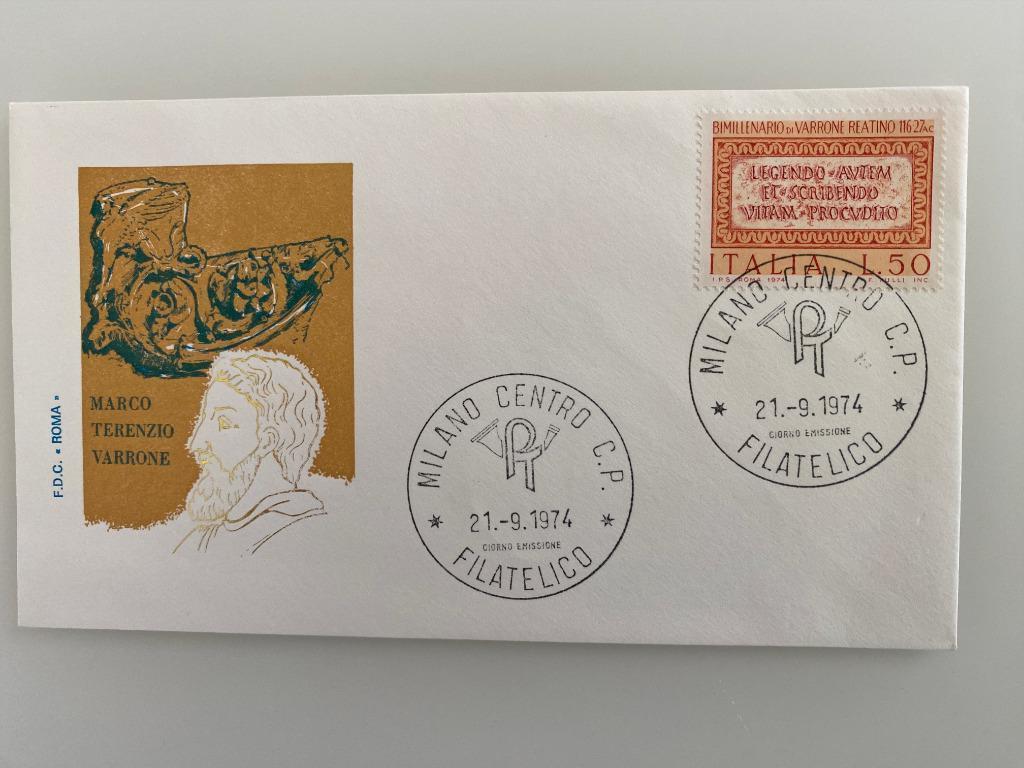 Postzegel First Day Cover Italië M. T. Varrone 1974, Ophalen of Verzenden, Gestempeld