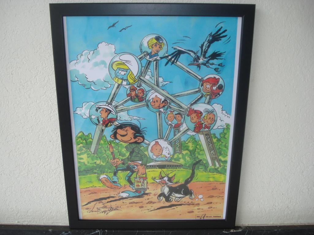 Dessin Hommage à l'Atomium, Gaston Lagaffe et Stars BD Belge, Collections, Posters & Affiches, Neuf, Autres sujets/thèmes, A1 jusqu'à A3