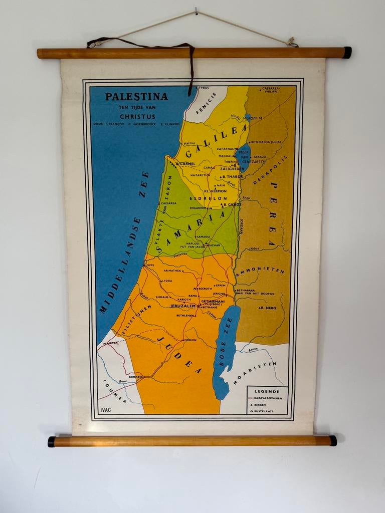 Oude schoolkaart Palestina ten tijde van Christus, Antiek en Kunst, Ophalen of Verzenden