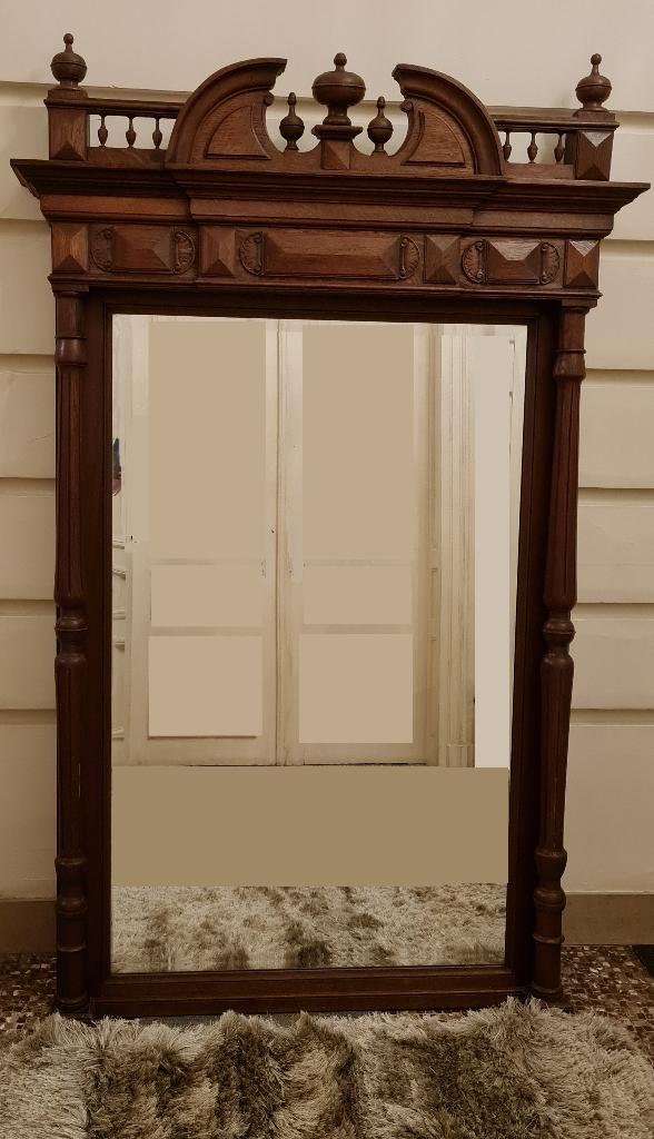 XL MASSIEF eiken spiegel van 1906, Ophalen, Overige vormen, 100 tot 150 cm, 200 cm of meer