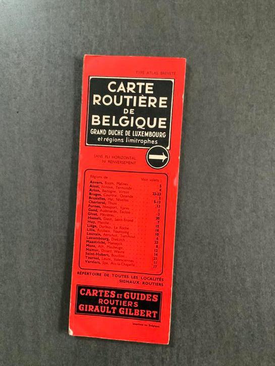 Ancien Carte Routiere de Belgique Girault Gilbert ca 1937, Enlèvement ou Envoi, Comme neuf