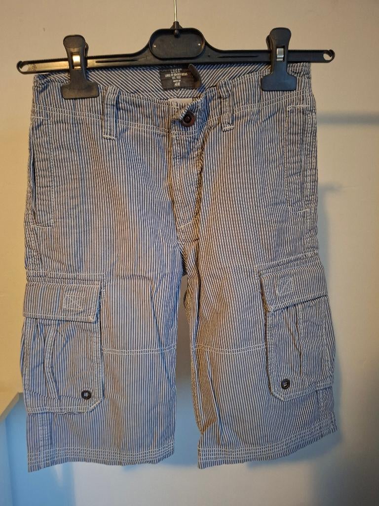HM LOGG cargo short gestreept blauw wit jongens 128, Kinderen en Baby's, Kinderkleding | Maat 128, Gebruikt, Jongen, Broek, Verzenden