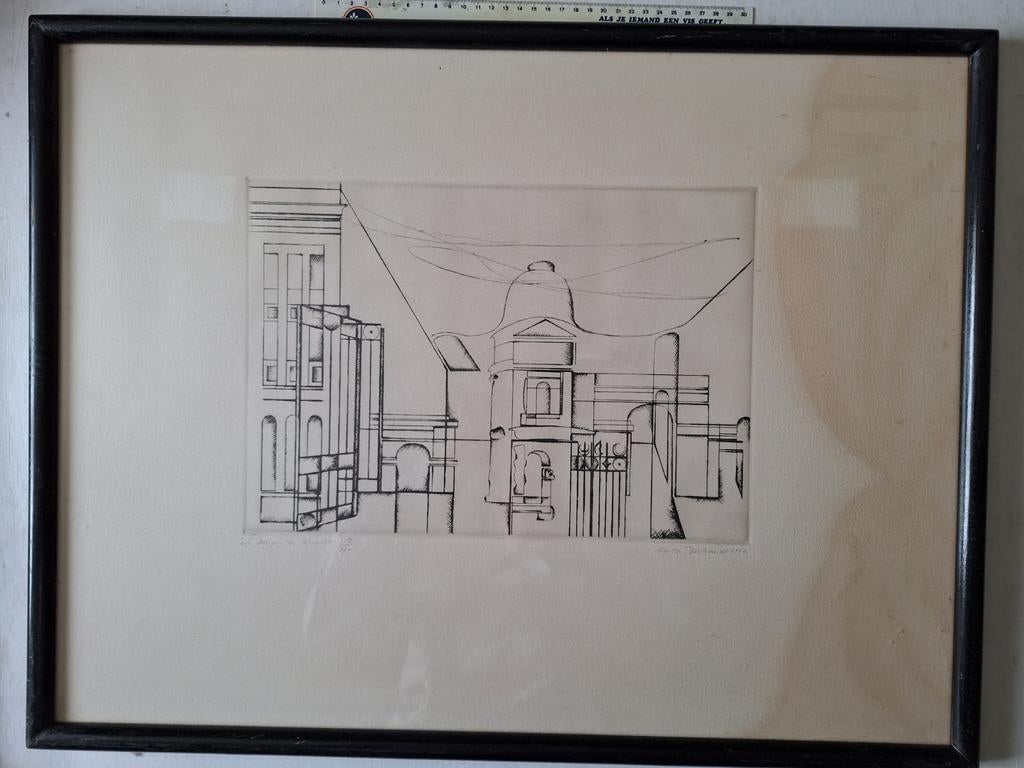 Gravure de Gaston Bertrand La banque de Bruxelles de 1966, Antiquités & Art, Enlèvement, Eau-forte, Numéroté