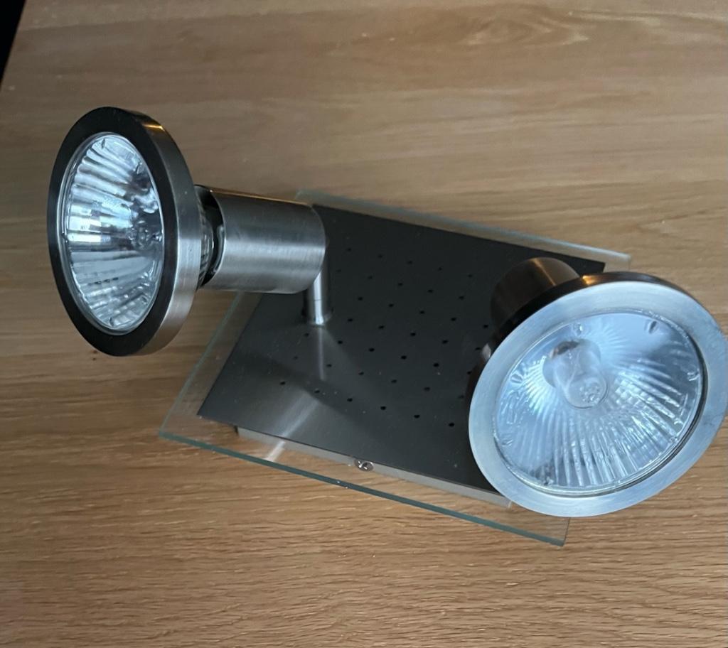 2 MASSIVE spots van metaal en glas, Huis en Inrichting, Lampen | Spots, Metaal of Aluminium, Ophalen of Verzenden, Zo goed als nieuw
