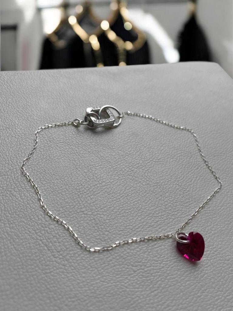 Bracelet rubis argent 925, Rouge, Enlèvement ou Envoi, Comme neuf, Avec pierre précieuse