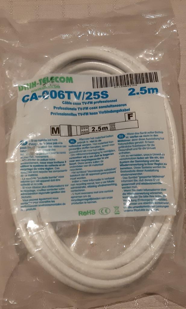 Coax kabel 2,5 m, Ophalen of Verzenden, Nieuw, Kabel of Snoer