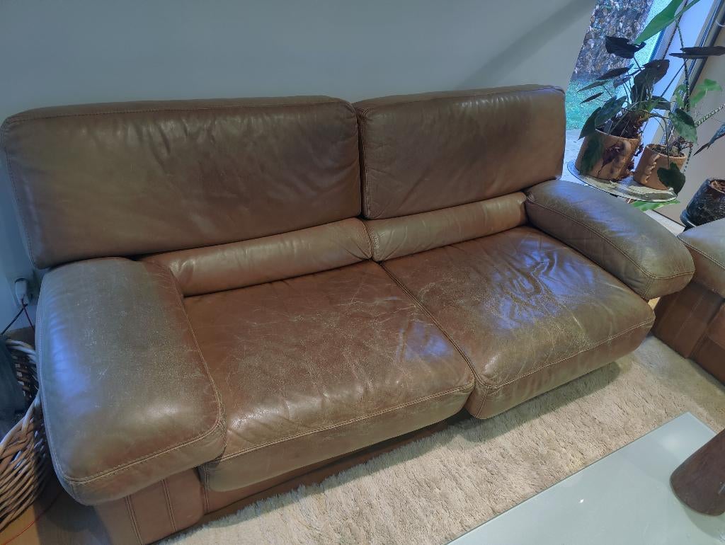 Tijdloos design zetelset / banken in buffelleer, Huis en Inrichting, Zetels | Zetels, Ophalen, 150 tot 200 cm, 75 tot 100 cm, Rechte bank