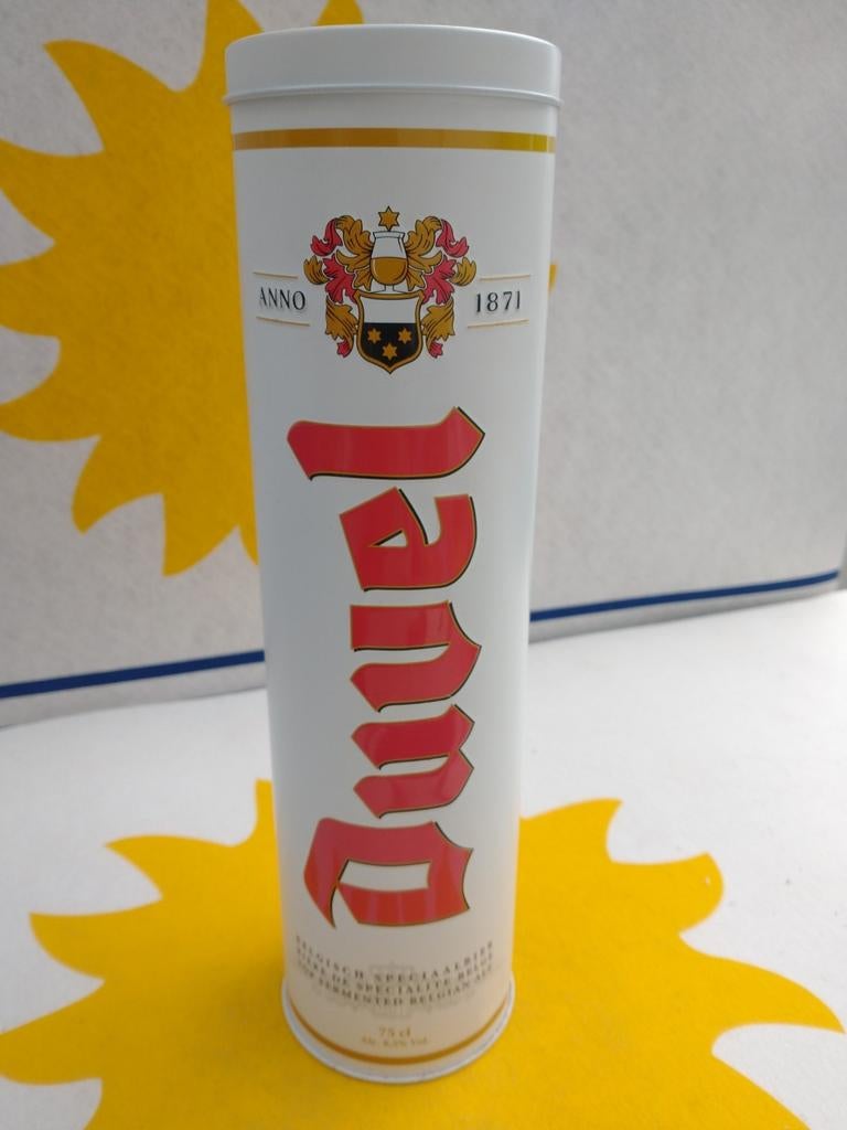 Duvel blikken doos 75 CL H=32 CM dia=8,7 cm, Verzamelen, Ophalen of Verzenden, Zo goed als nieuw, Reclamebord, Plaat of Schild