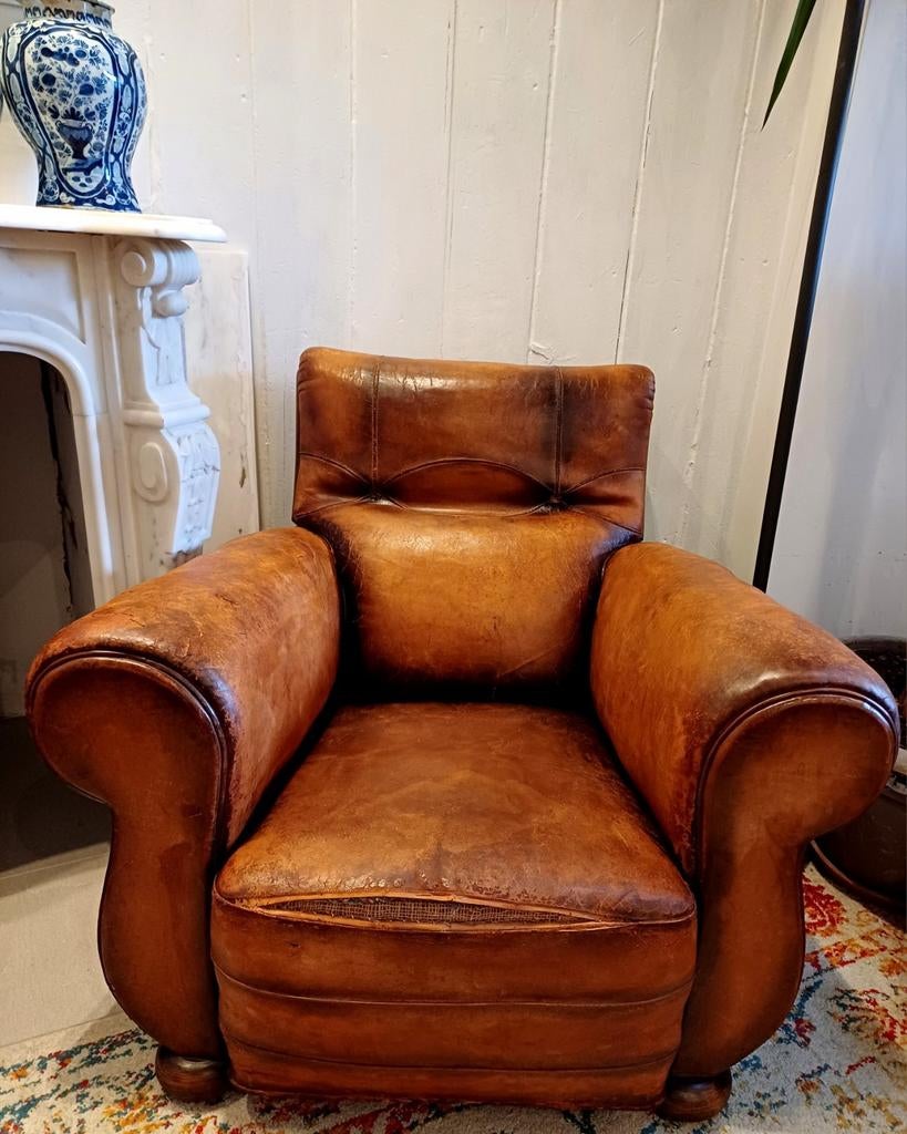 2 canapés/chaises 1 place en peau de mouton antique, Enlèvement