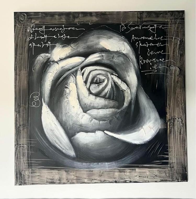 Canvas roos, Ophalen, Zo goed als nieuw, 100 tot 125 cm, Schilderij