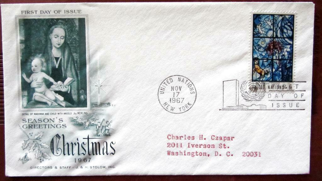 FIRST DAY COVER- KERSTMIS- VERENIGDE NATIES, Postzegels en Munten, Ophalen of Verzenden, Gestempeld, Overige thema's