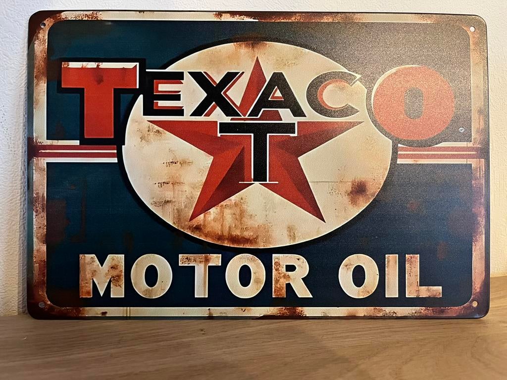 Metalen plaat voor motorolie van Texaco, Verzamelen, Merken en Reclamevoorwerpen, Ophalen of Verzenden, Zo goed als nieuw