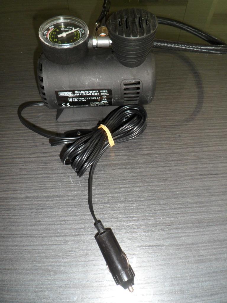 Minicompressor POWERFIX 12VDC(sigarettenaansteker) 0-17barg, Doe-het-zelf en Bouw, Compressors, Zo goed als nieuw, 10 bar of meer