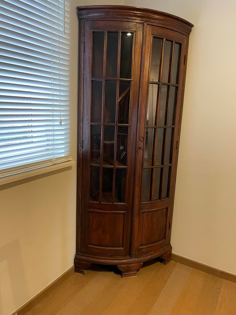 Antiek hoekkast vintage vitrinekast, Ophalen, Glas, Antiek vintage landelijk, 50 tot 100 cm