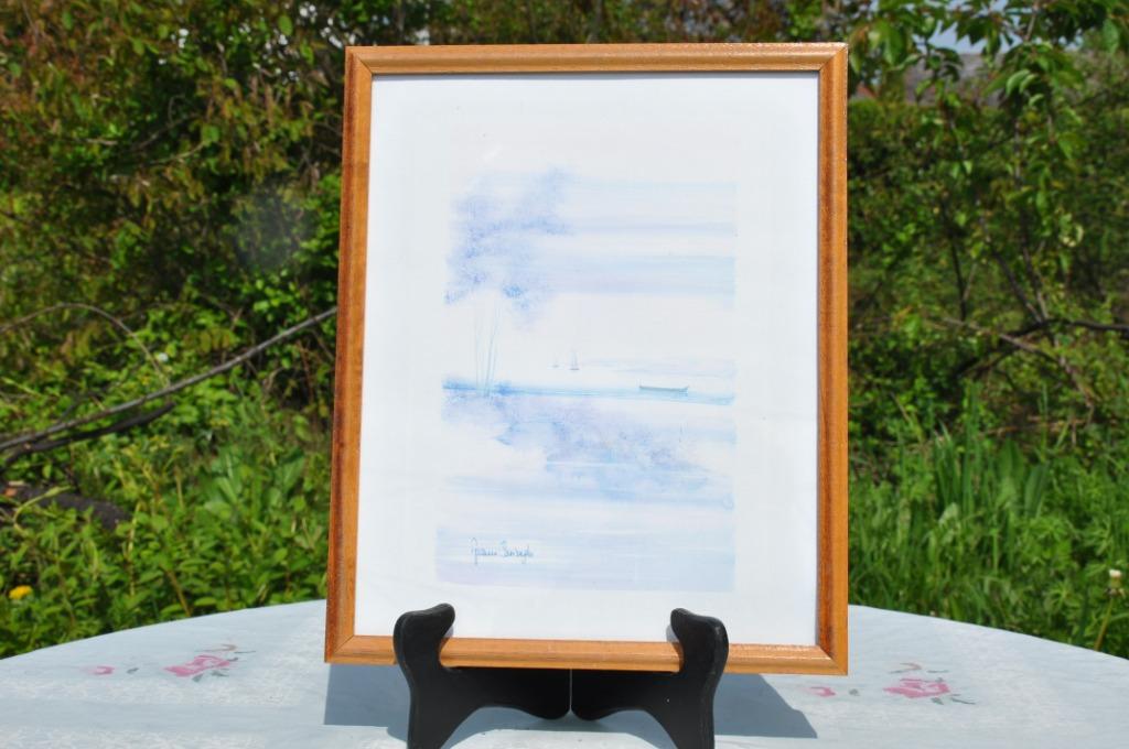 cadre style aquarelle bateau sur lac, Enlèvement ou Envoi
