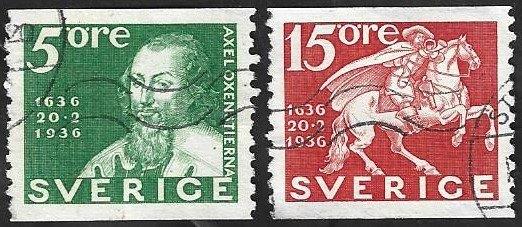 2 Postzegel Zweden 1936 Posterijen, Postzegels en Munten, Ophalen of Verzenden, Zweden, Gestempeld