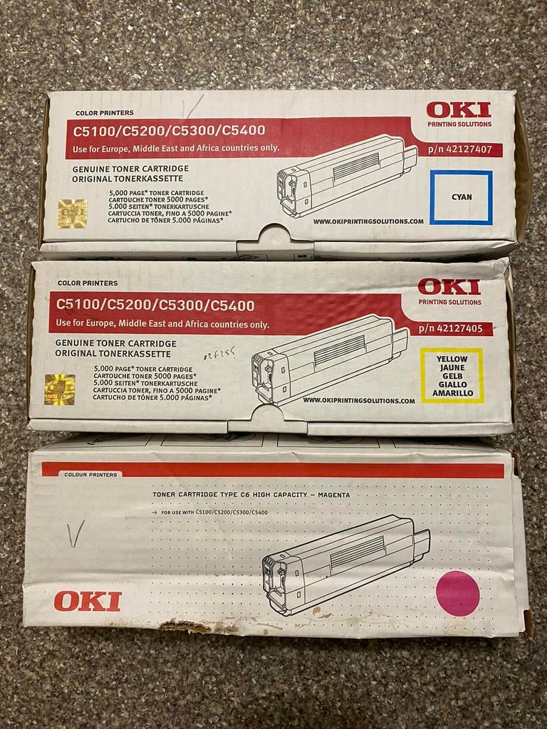 OKI laserprinter cartridges - Alle 3 de Kleuren, Ophalen of Verzenden, Zo goed als nieuw, Cartridge, OKI