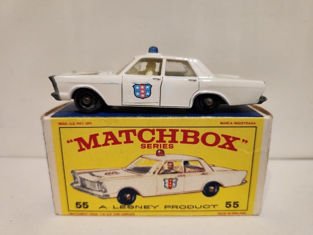 Matchbox Ford Galaxie Police Car 55C (1966) BLAUW ZWAAILICHT, Enlèvement ou Envoi, Utilisé, Matchbox