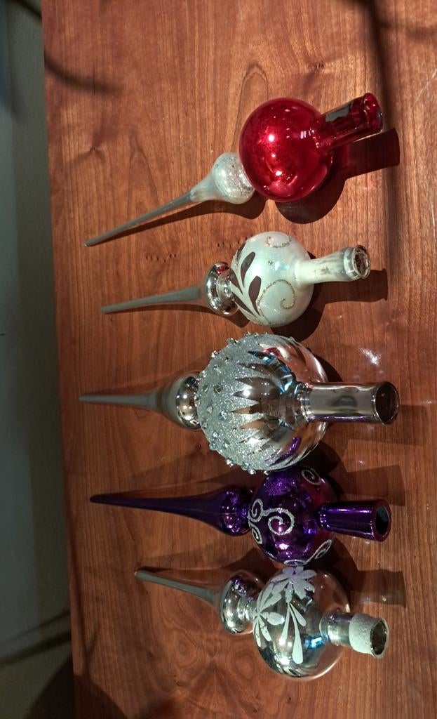 5 vintage, glazen kerstboompieken, Enlèvement ou Envoi