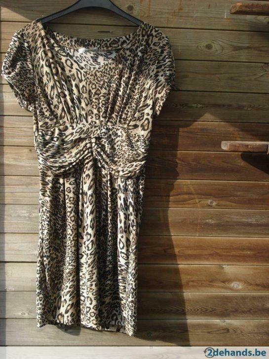 Halflang jurkje met tijgerprint- korte mouwen- F&2, Kleding | Dames, Jurken, Ophalen of Verzenden, Gedragen