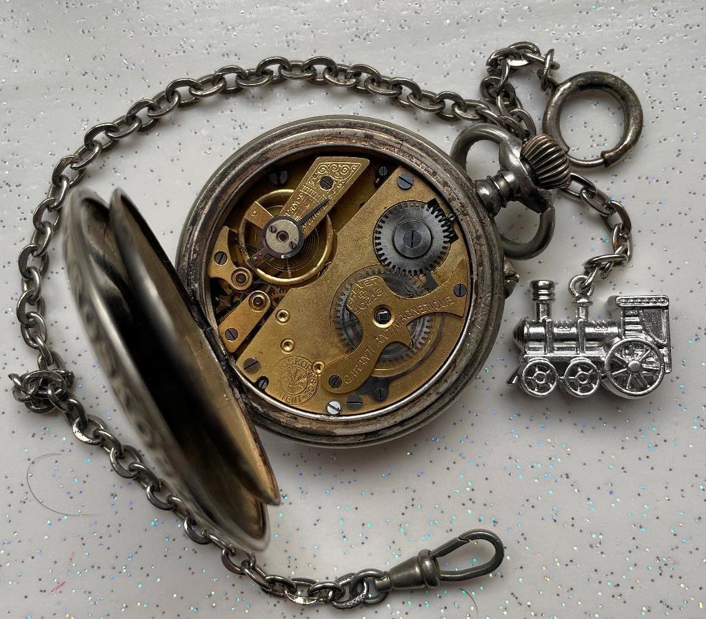 K ROSKOPF horloge, echt spoorweghorloge, Ophalen, Zakhorloge, Staal, 1900 tot 1930