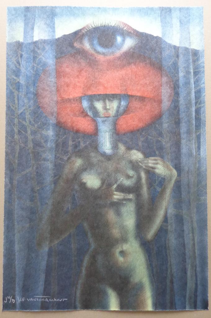 JEF VAN TUERENHOUT / KONINGIN MET OOG / ZEEFDRUK / 76x50cm, Enlèvement ou Envoi