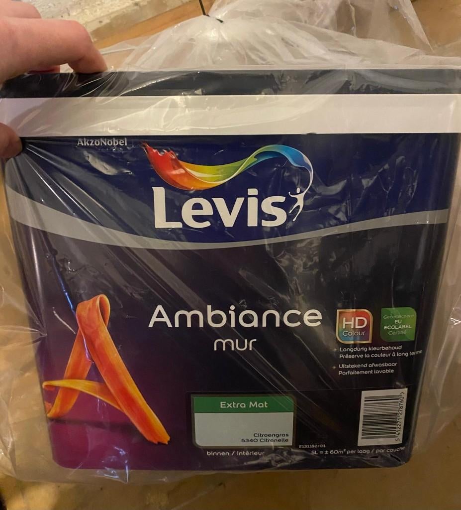 Levis Ambiance muurverf extra mat citroengras 5 L, Ophalen, 5 tot 10 liter, Nieuw, Verf