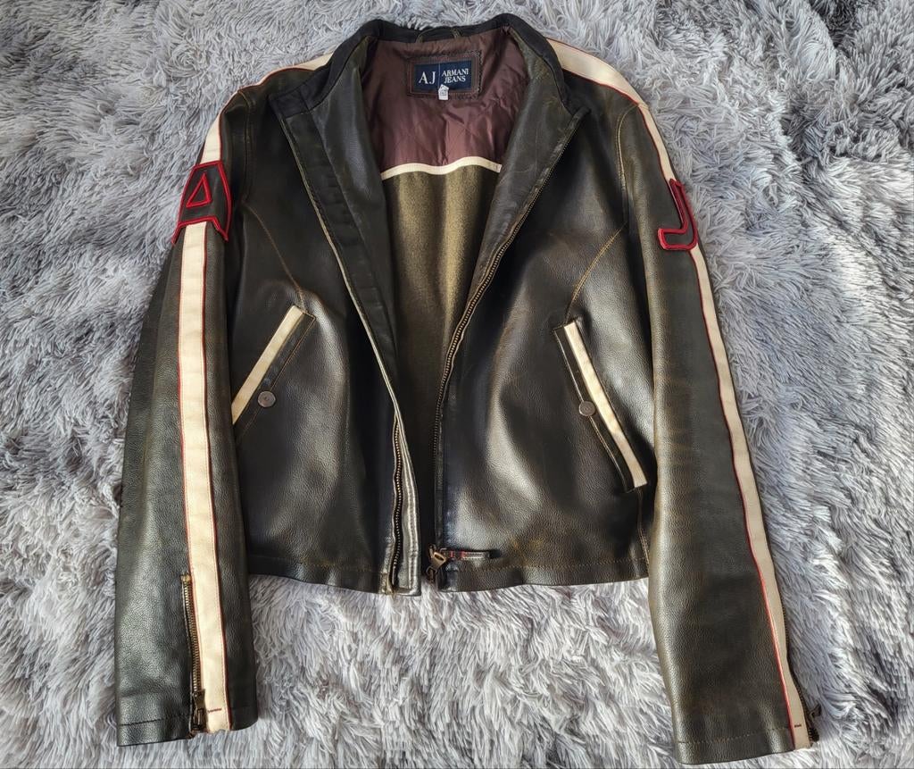 Veste en cuir vintage Armani Jeans Taille 54 (L/XL), Armani Jeans, Enlèvement ou Envoi, Taille 52/54 (L), Brun