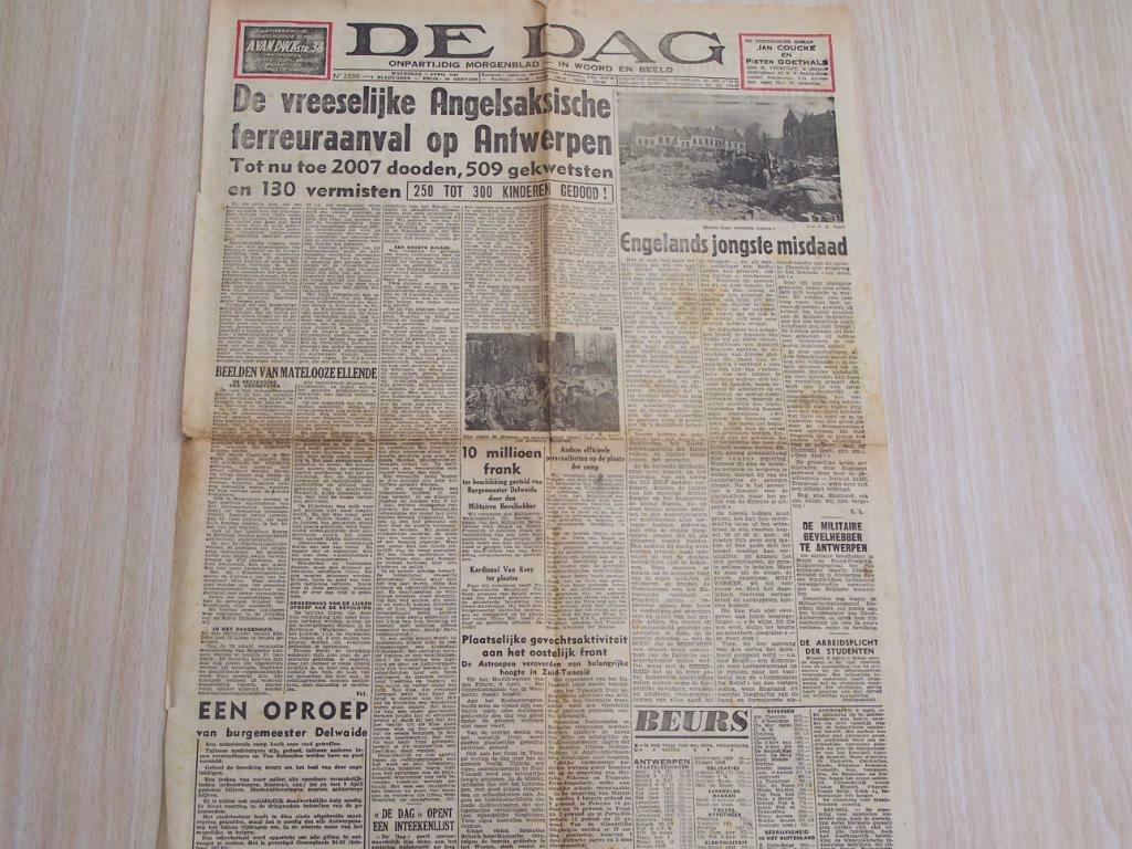 oorlogskranten-"de dag"-1943-belgië, Ophalen of Verzenden, Overige soorten, Boek of Tijdschrift