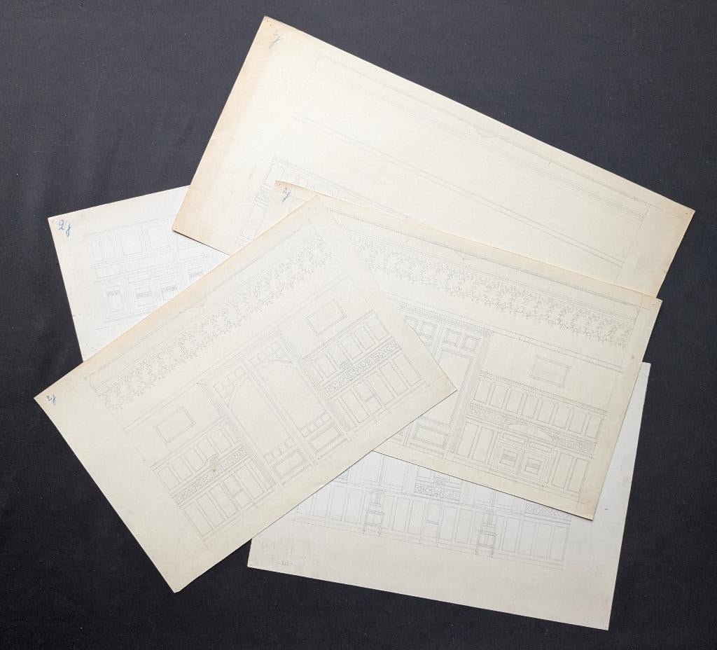 ensemble de 5 dessins d'intérieur 1920 - crayon - Callaert, Antiquités & Art, Art | Dessins & Photographie, Enlèvement ou Envoi