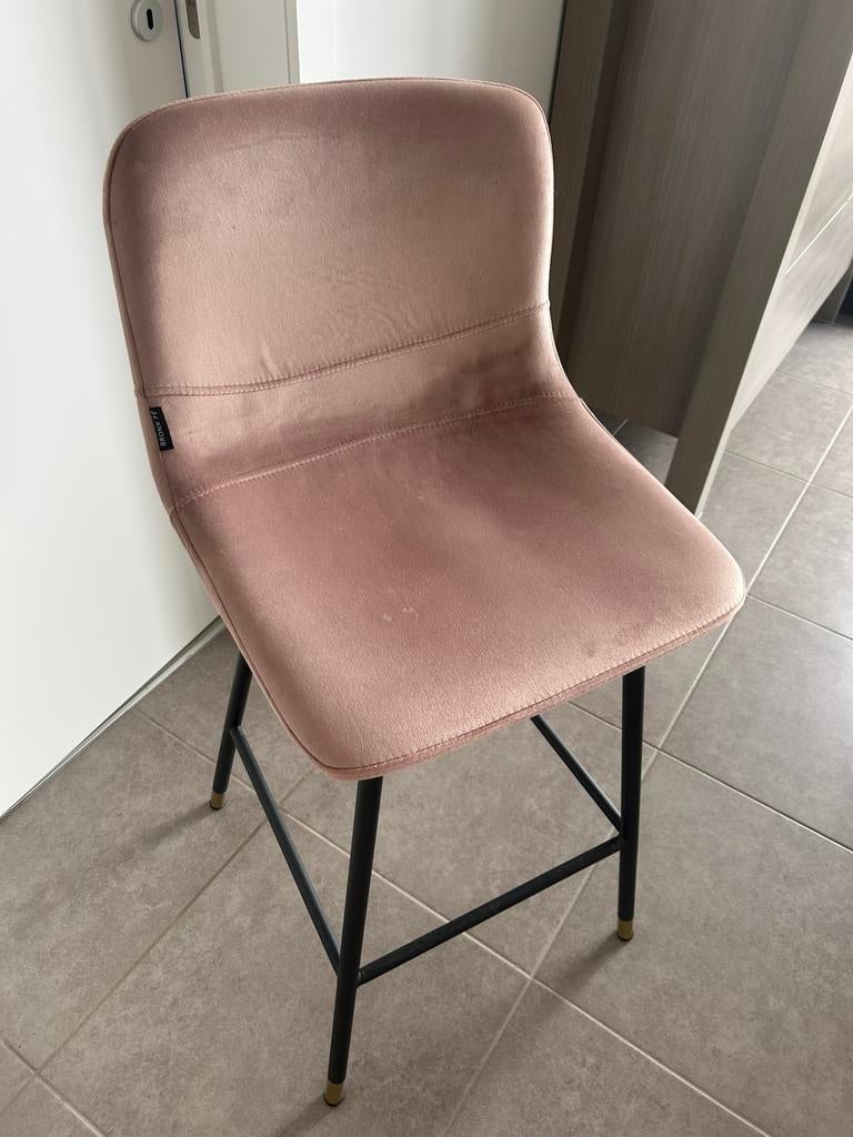 Roze fluwelen barkruk BRONX71, Huis en Inrichting, Barkrukken, 1 kruk, Ophalen, 60 tot 90 cm